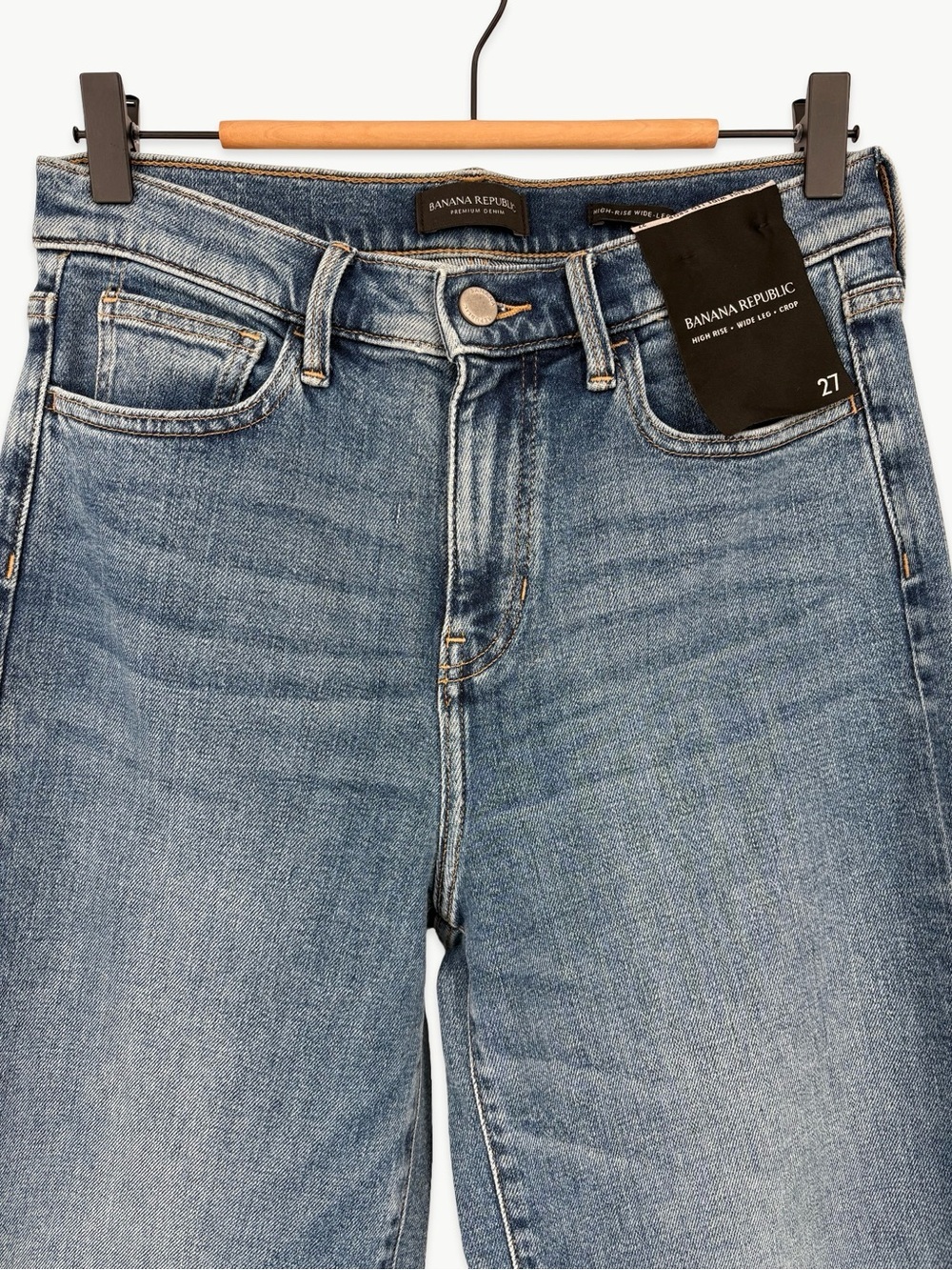 Banana Republic High Rise Wide Leg Crop Jeans 27 Raw Hem NWT Medium Wash - Picture 4 of 12